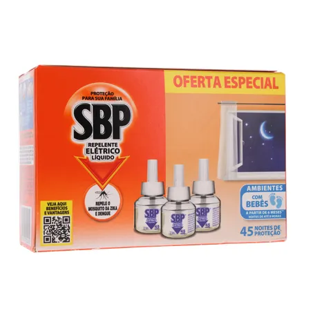 Repelente SBP 45 Noites Refil com 3 Unidades de 32,9Ml Cada 360-16