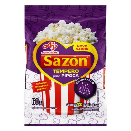 TEMPERO PARA PIPOCA SABOR CHURRASCO SAZON 60G CONTEM 12 SACHES DE 5G