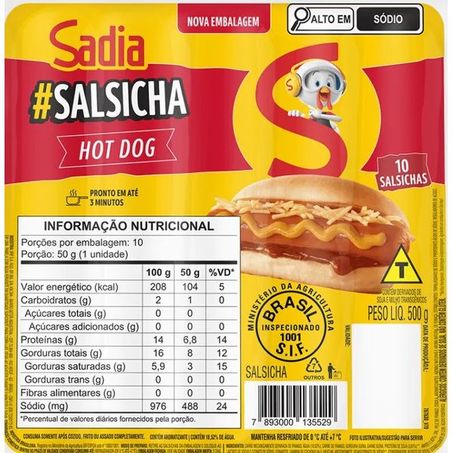 Salsicha sadia hot dog com 10 500g