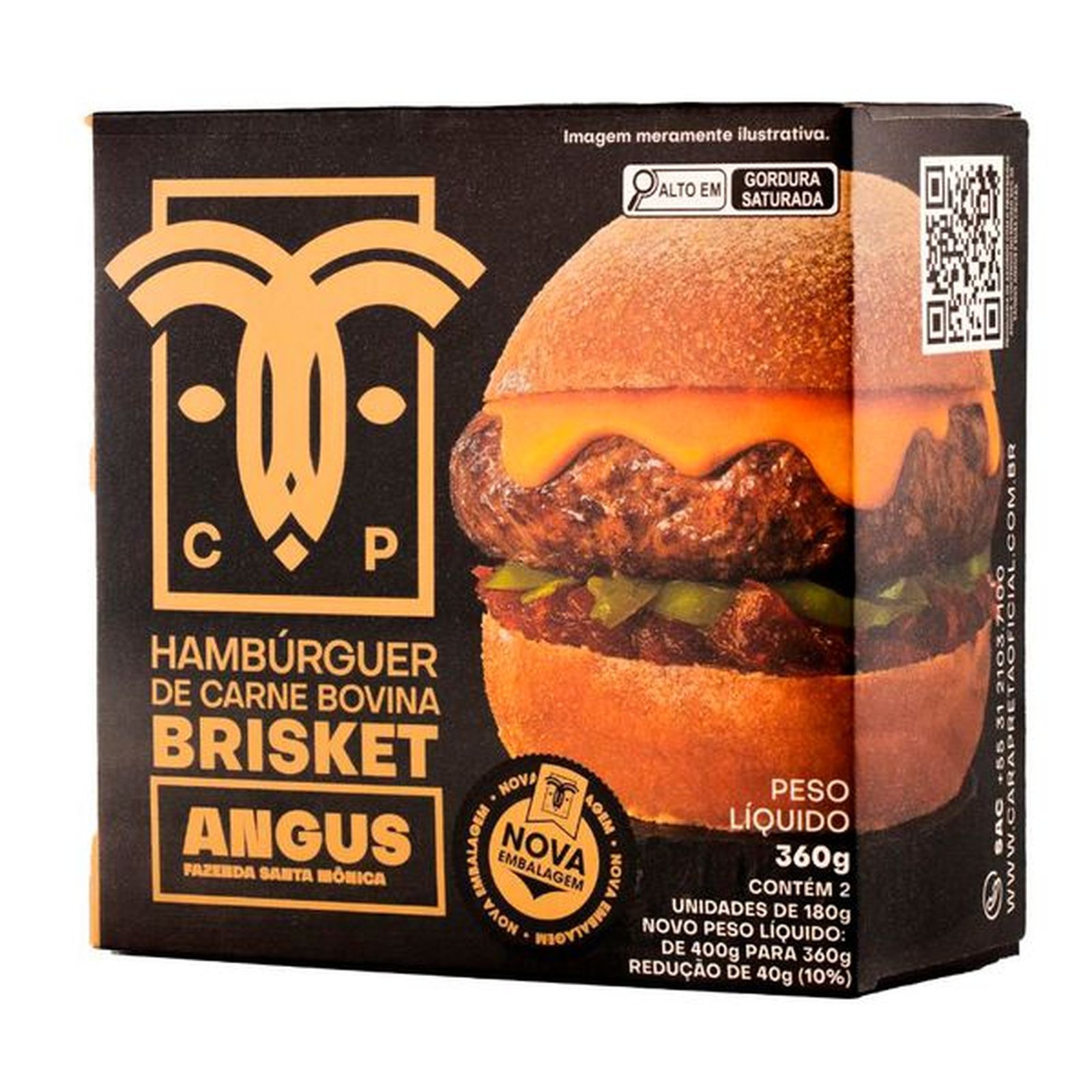HAMBURGUER BOVINO BRISKET CARAPRETA 360G