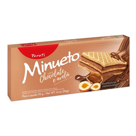 Biscoito wafer recheio chocolate e avelã minueto