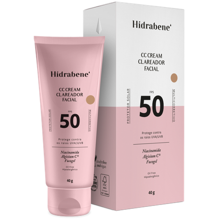 Protetor solar facial hidrabene cc cream clareador fps50 40g