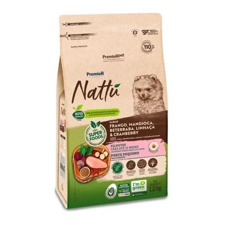 Ração Premier Nattu para Cães Filhotes de Raças Pequenas Sabor Mandioca 1Kg 360-1