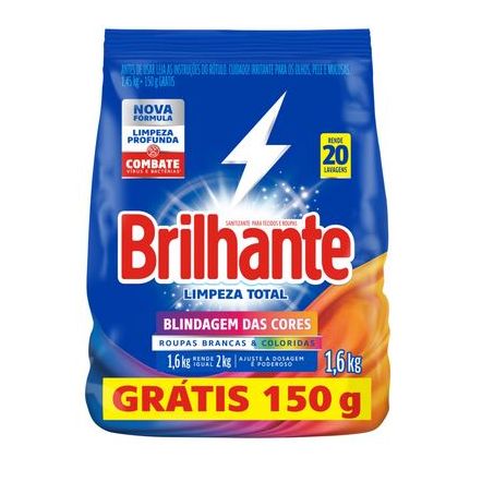 Detergente pó brilhante limpeza total sc 1.6 kg gts 150gr
