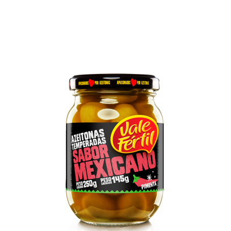Azeitona Verde em Conserva Vale Fértil Sabor Mexicano Pote de Vidro 145gr