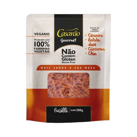 MACARRÃO DE ARROZ FUSILLI CENOURA, BATATA DOCE, CÚRCUMA E CHIA CASARÃO