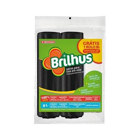Brilhus saco p/ lixo 100l pack 1 x12