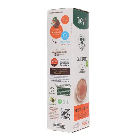 Café com Leite em Cápsula 3corações Latte Vegano Caixa com 10un - 110gr 360-12