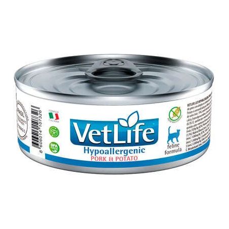Lata Ração Úmida Farmina Vet Life Hypoallergenic Porco e Batata para Gatos Adultos 85Gr