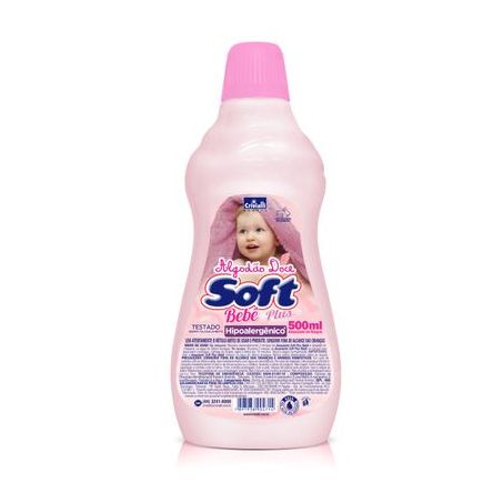 Amaciante Soft Plus Bebê Algodão Doce Rosa Embalagem 500ML