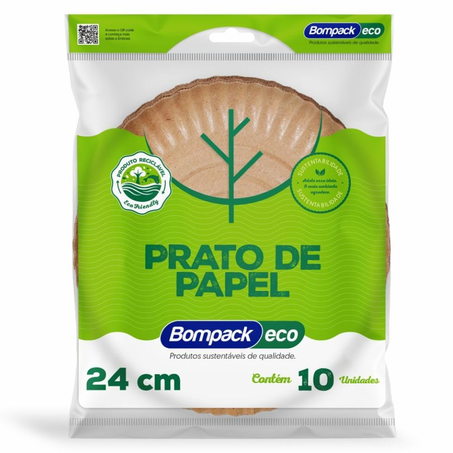 PRATO DESCARTÁVEL BOMPACK ECO PAPEL 24Cm C/10