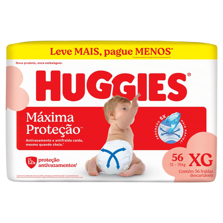 Fralda Huggies Máxima Proteção Hiper Tam. XG - Com 56 Fraldas