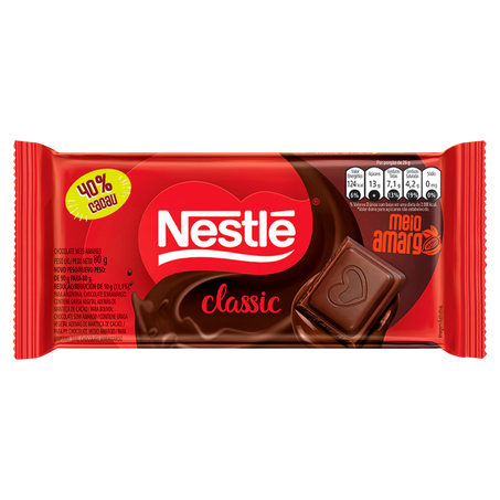 Chocolate barra nestlé classic meio amar