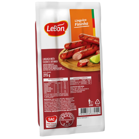 LINGUIÇA LEBON FININHA DEFUMADA 215G