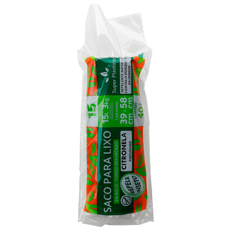 SACO P/LIXO SUPER PLÁSTICO PERFUMADO 15L 39X58 CITRONELA PRETO PACOTE C/40UNID