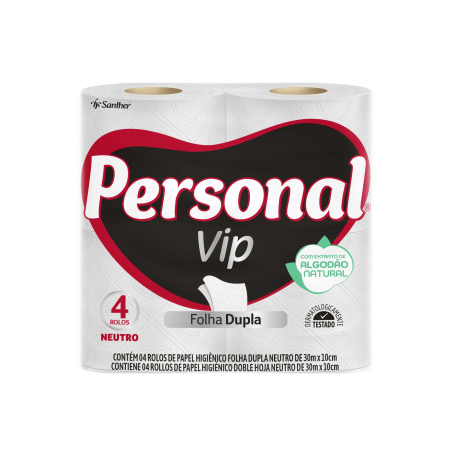 Papel higênico personal vip neutro folha dupla 30m com 4 unidades