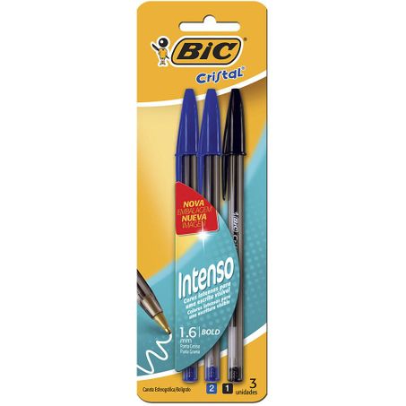 Caneta Bic Cristal Bold 1,6mm C/3 Az/Az/Pt