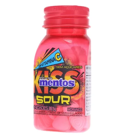 Bala mentos kiss sour sem açúcar morango 38g 360-4