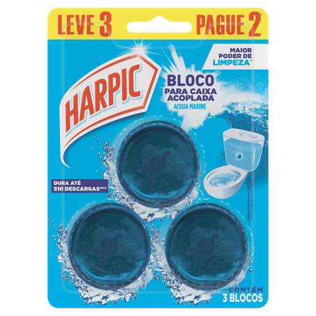 Limpador e Aromatizador Sanitário Harpic Marine - Para Caixa Acoplada - Leve 3, Pague 2 Unidades