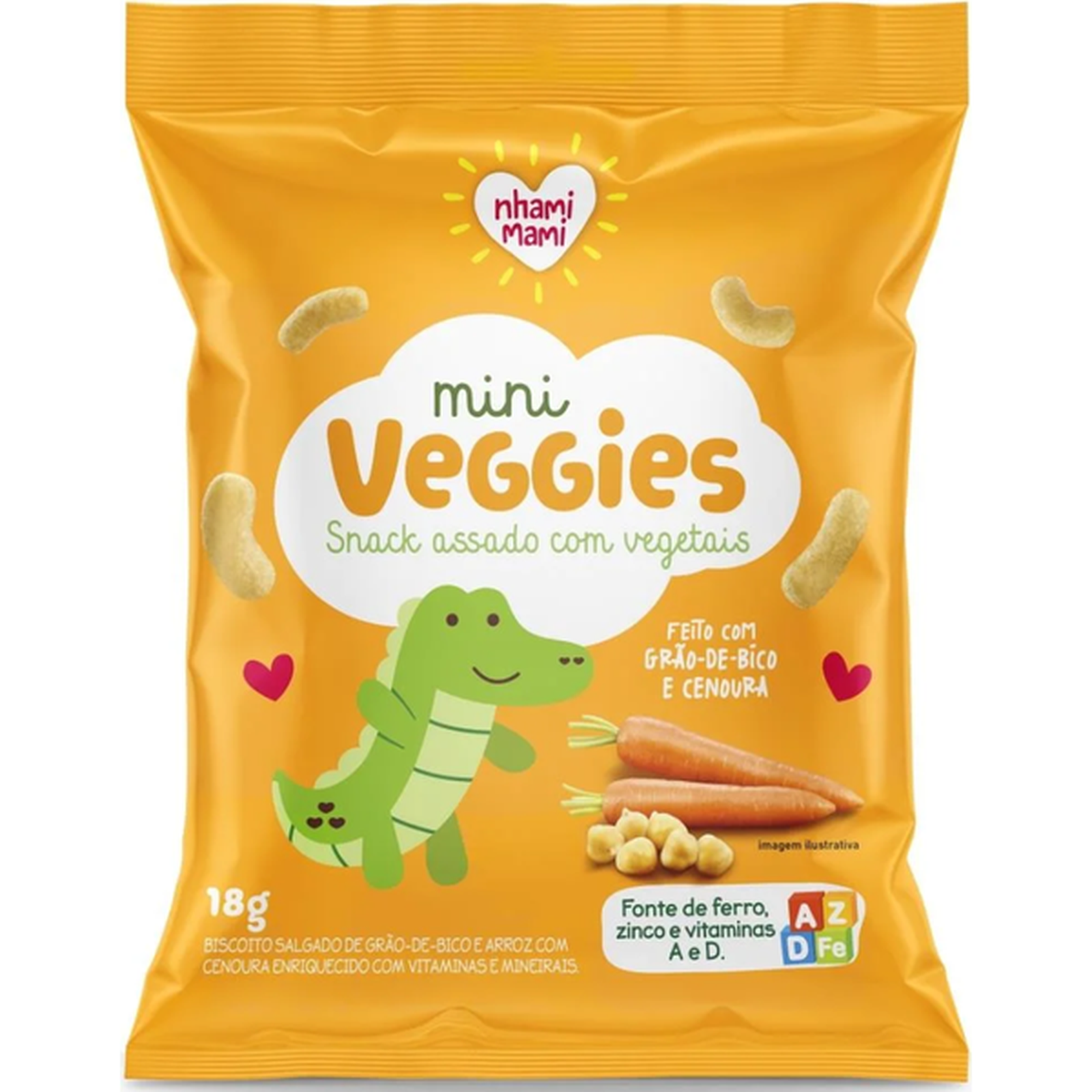 Biscoito Grão de Bico, Arroz e Cenoura Nhami Mami 18g