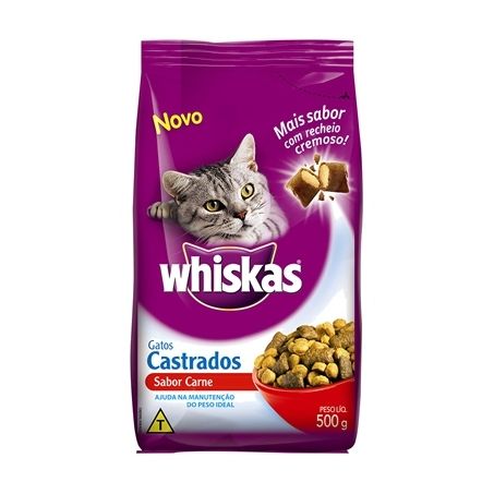 Ração Whiskas P/Gatos Castrados Carne 500g