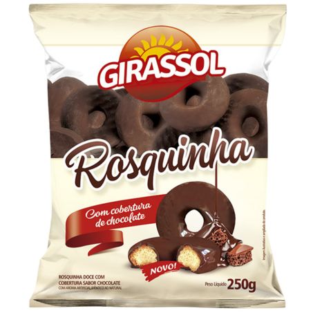Biscoito rosquinha girassol 250gr cobertura chocolate ao leite