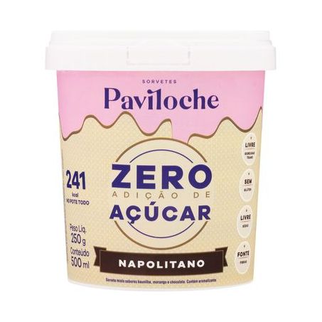 SORVETE PAVILOCHE ZERO ACUCAR 500ML NAPOLITANO