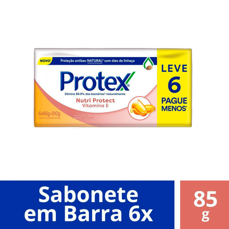 Sabonete Antibacteriano em Barra Nutri Protect Vitamina e 85G Protex com 6 Unidades