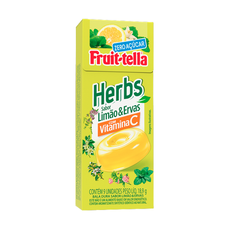 Bala Fruit-Tella Dura Herbs Limão e Ervas Zero Açúcar Caixa 18,9g 
 