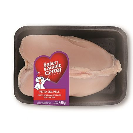 Peito de frango resfriado sem pele carrer bandeja 850g