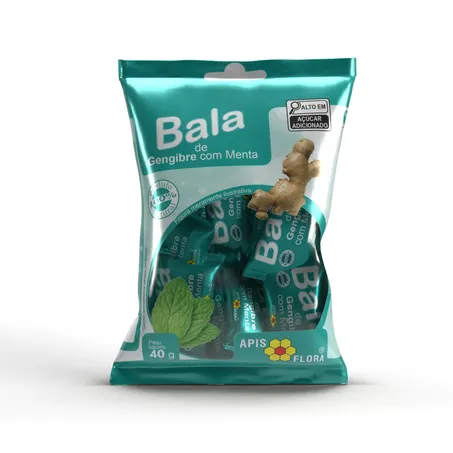 BALA DE GENGIBRE COM MENTA 40G - APISFLORA