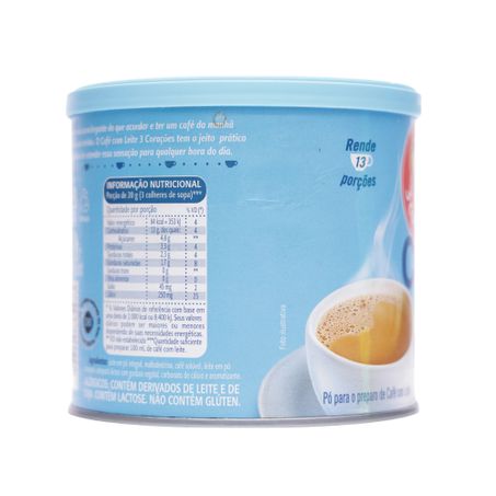 Café 3 corações com leite zero açúcar 265g 360-46