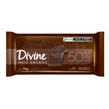 Chocolate divine 70g meio amargo cremoso