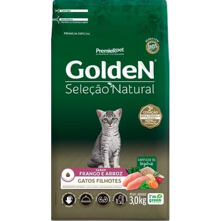Ração Golden Seleção Natural para Gatos Filhotes Sabor Frango e Arroz 3Kg