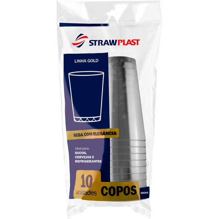 Copo cristal strawplast 300ml c/10un