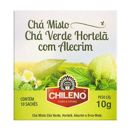 Chá Misto Chileno Chá Verde, Hortelã, Alecrim e Erva-Mate Caixa com 10un - 10gr