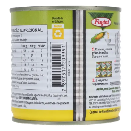 Milho Verde em Conserva Fugini Cozido no Vapor Crocante Lata 170gr 360-17