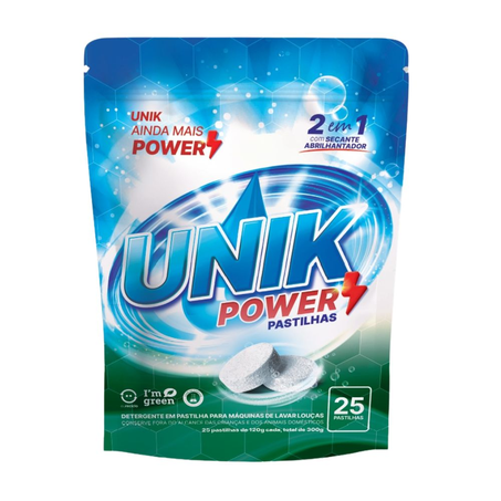 Detergente em Pastilha Para Máquina de Lavar Louças Unik 2 em 1 Com 25 Pastilhas