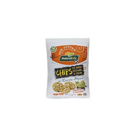 Biscoito natural life chips arroz integral e milho sabor lemon pepper 70g
