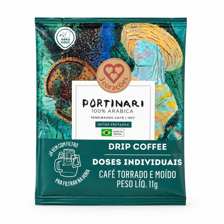 CAFÉ TORRADO E MOÍDO DRIP COFFE PORTINARI 10G 3 CORAÇÕES