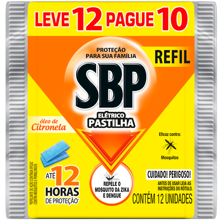 REPELENTE PASTILHA ELETRICO OLEO DE CITRONELA SBP PACOTE COM 12 PASTILHAS
