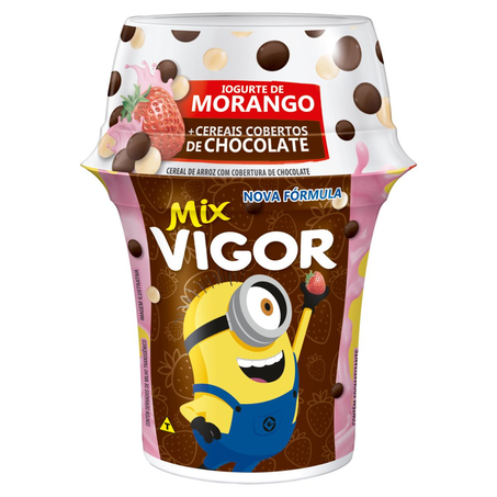 Iogurte Vigor Mix 140g - Morango - Cereais Cobertos com Chocolate