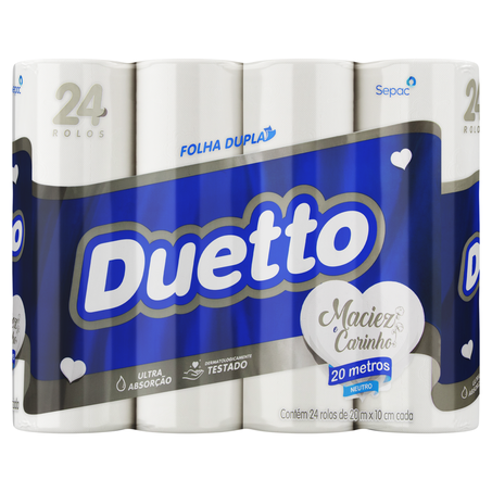 Papel Higiênico Duetto Neutro Folha Dupla 20m Pacote 24un 
 