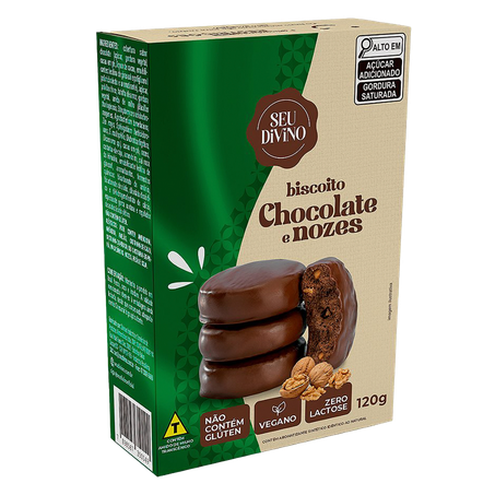 Biscoito Seu Divino Chocolate e Nozes Vegano, Sem Glúten e Sem Lactose 120g