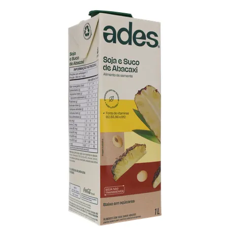 Bebida a Base de Soja Ades Sabor Abacaxi Caixa 1lt 360-33