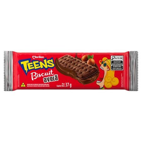 Biscoito Chocolate Recheio Avelã Marilan Teens Biscuit Pacote 37g