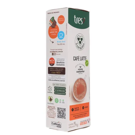 Café com Leite em Cápsula 3corações Latte Vegano Caixa com 10un - 110gr 360-13