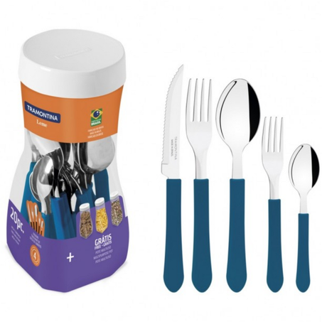Faqueiro inox tramontina leme azul pote 20un