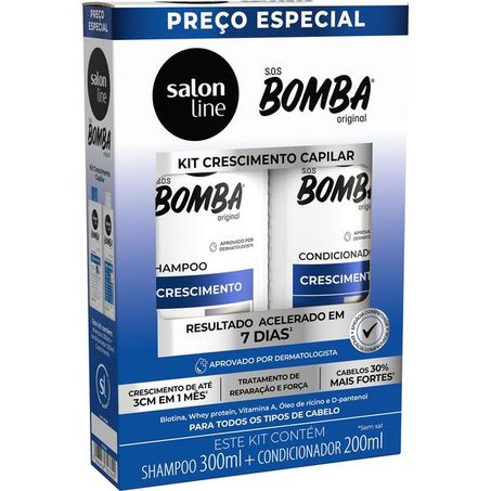 KIT SHAMPOO + CONDICIONADOR SALON LINE 300ML/200ML S.O.S BOMBA CRESCIMENTO ORIGINAL