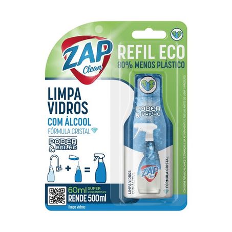 LIMPA VIDROS ECO PODER E BRILHO RF ZAP CLEAN 60 ML